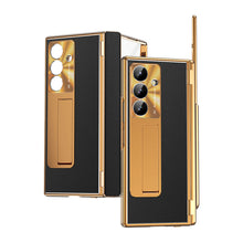 Load image into Gallery viewer, Aluminum Alloy Frame Magnetic Bracket All-Inclusive Electroplating Leather Cover For Galaxy Z Fold 7/6/5/4/3
