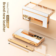 Load image into Gallery viewer, Aluminum Alloy Frame Magnetic Bracket All-Inclusive Electroplating Leather Cover For Galaxy Z Fold 7/6/5/4/3
