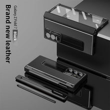 Load image into Gallery viewer, Aluminum Alloy Frame Magnetic Bracket All-Inclusive Electroplating Leather Cover For Galaxy Z Fold 7/6/5/4/3
