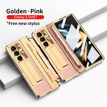 Load image into Gallery viewer, Luxury Leather Magnetic Bracket Shell Electroplated Phone Case For Galaxy Z Fold 7/6/5/4/3 With Back Screen Glass
