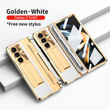 Load image into Gallery viewer, Luxury Leather Magnetic Bracket Shell Electroplated Phone Case For Galaxy Z Fold 7/6/5/4/3 With Back Screen Glass
