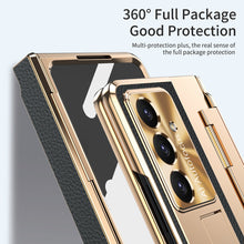 Load image into Gallery viewer, Luxury Leather Magnetic Bracket Shell Electroplated Phone Case For Galaxy Z Fold 7/6/5/4/3 With Back Screen Glass
