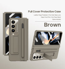 Load image into Gallery viewer, Leather Anti-fall Protective Pen Slot Phone Case With Front Protection Film &amp; Stylus For Samsung Galaxy Z Fold5 Fold4 - Mycasety Mycasety
