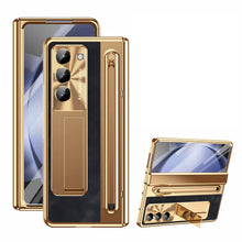 Load image into Gallery viewer, Leather Golden Electroplated Phone Case With Back Screen Glass and Stylus For Galaxy Z Fold8 Wide Ultra
