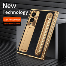 Load image into Gallery viewer, Golden Electroplated Leather Phone Case With Built-in Tempered Glass &amp; Stylus For Galaxy Z Fold8 Wide Ultra
