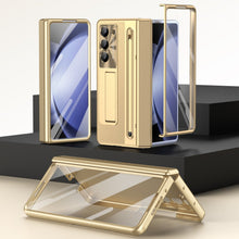 Load image into Gallery viewer, Leather Golden Electroplated Phone Case With Back Screen Glass and Stylus For Galaxy Z Fold8 Wide Ultra
