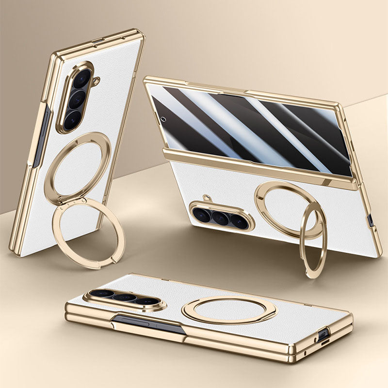 Magnetic Bracket Leather Phone Case With Back Screen Film For Galaxy Z Fold7