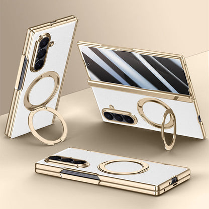 Magnetic Bracket Leather Phone Case With Back Screen Film For Galaxy Z Fold7