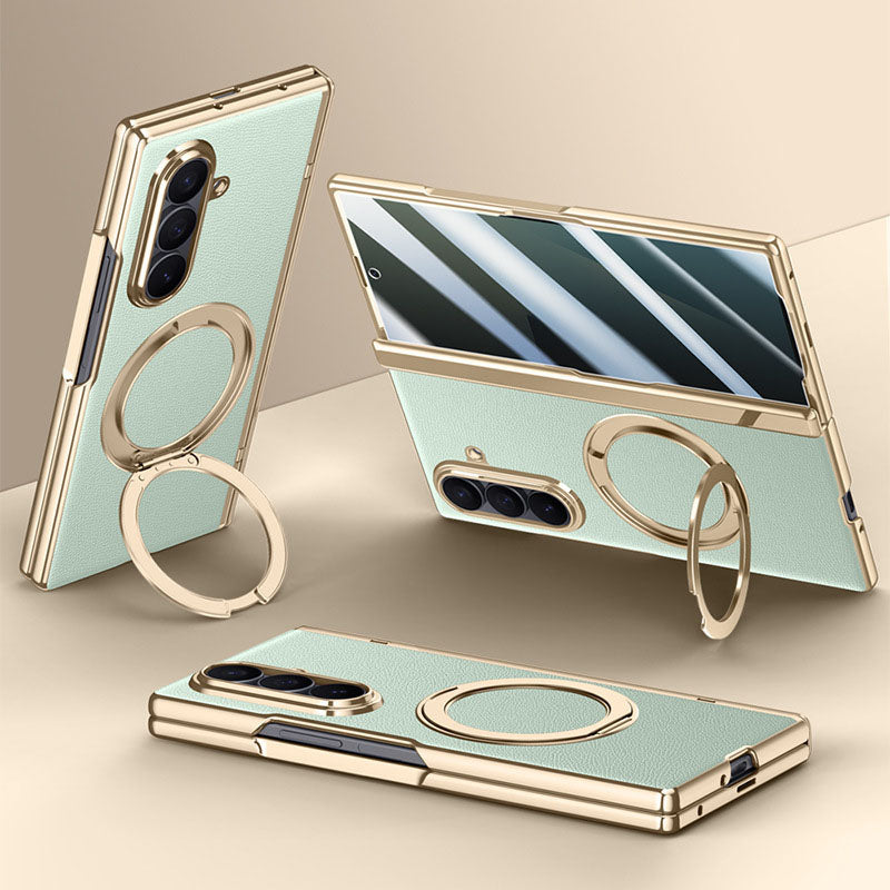 Magnetic Bracket Leather Phone Case With Back Screen Film For Galaxy Z Fold7