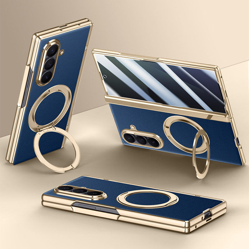 Magnetic Bracket Leather Phone Case With Back Screen Film For Galaxy Z Fold7