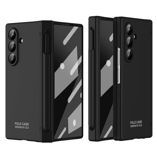 Frosted Silicone Hinge Protective Phone Case With Pen Slot & Stylus & Glass Film For Galaxy Z Fold Series