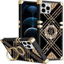 Load image into Gallery viewer, Luxury Brand Black Rose Flower Stripe Glitter Gold Square Case For Samsung
