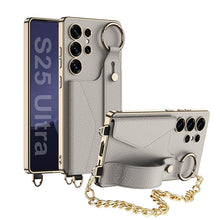 Load image into Gallery viewer, Electroplated Leather Shockproof Phone Cover With Bracelet For Galaxy S25 S24 S23 Ultra
