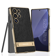 Load image into Gallery viewer, Electroplated Leather Shockproof Phone Case With Bracket For Galaxy S25 S24 S23 Ultra
