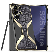 Load image into Gallery viewer, Electroplated Crocodile Pattern Leather Shockproof Phone Case For Galaxy S25 Ultra
