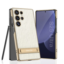 Load image into Gallery viewer, Electroplated Leather Shockproof Phone Case With Bracket For Galaxy S25 S24 S23 Ultra
