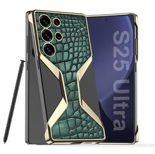 Load image into Gallery viewer, Electroplated Crocodile Pattern Leather Shockproof Phone Case For Galaxy S25 Ultra
