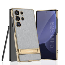 Load image into Gallery viewer, Electroplated Leather Shockproof Phone Case With Bracket For Galaxy S25 S24 S23 Ultra
