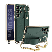 Load image into Gallery viewer, Electroplated Leather Shockproof Phone Cover With Bracelet For Galaxy S25 S24 S23 Ultra
