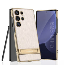 Load image into Gallery viewer, Electroplated Leather Shockproof Phone Case With Bracket For Galaxy S25 S24 S23 Ultra
