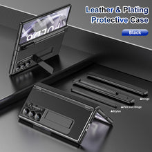 Load image into Gallery viewer, Aluminum Alloy Frame Magnetic Bracket All-Inclusive Electroplating Leather Cover For Galaxy Z Fold 7/6/5/4/3
