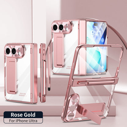 iPhone Duo | Golden Plating Clear Phone Case Built-in Tempered Glass Film & Magnetic Hinge & Stylus