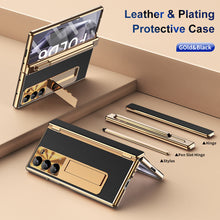 Load image into Gallery viewer, Aluminum Alloy Frame Magnetic Bracket All-Inclusive Electroplating Leather Cover For Galaxy Z Fold 7/6/5/4/3
