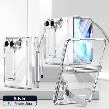 iPhone Duo | Golden Plating Clear Phone Case Built-in Tempered Glass Film & Magnetic Hinge & Stylus