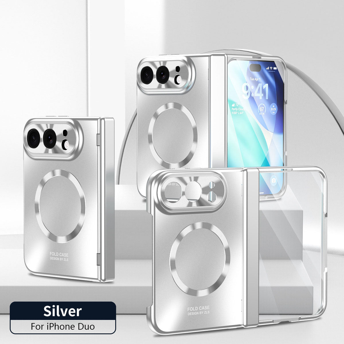 iPhone Duo | Electroplated Hinge Protection Phone Case Built-in Tempered Glass Film & Magnetic Ring