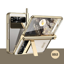 Load image into Gallery viewer, Electroplated Transparent Google Pixel Fold Case with Dual Hinge Protector &amp; Screen Protector &amp; Hidden Kickstand Pen Slot &amp; Free Stylus - Mycasety Mycasety
