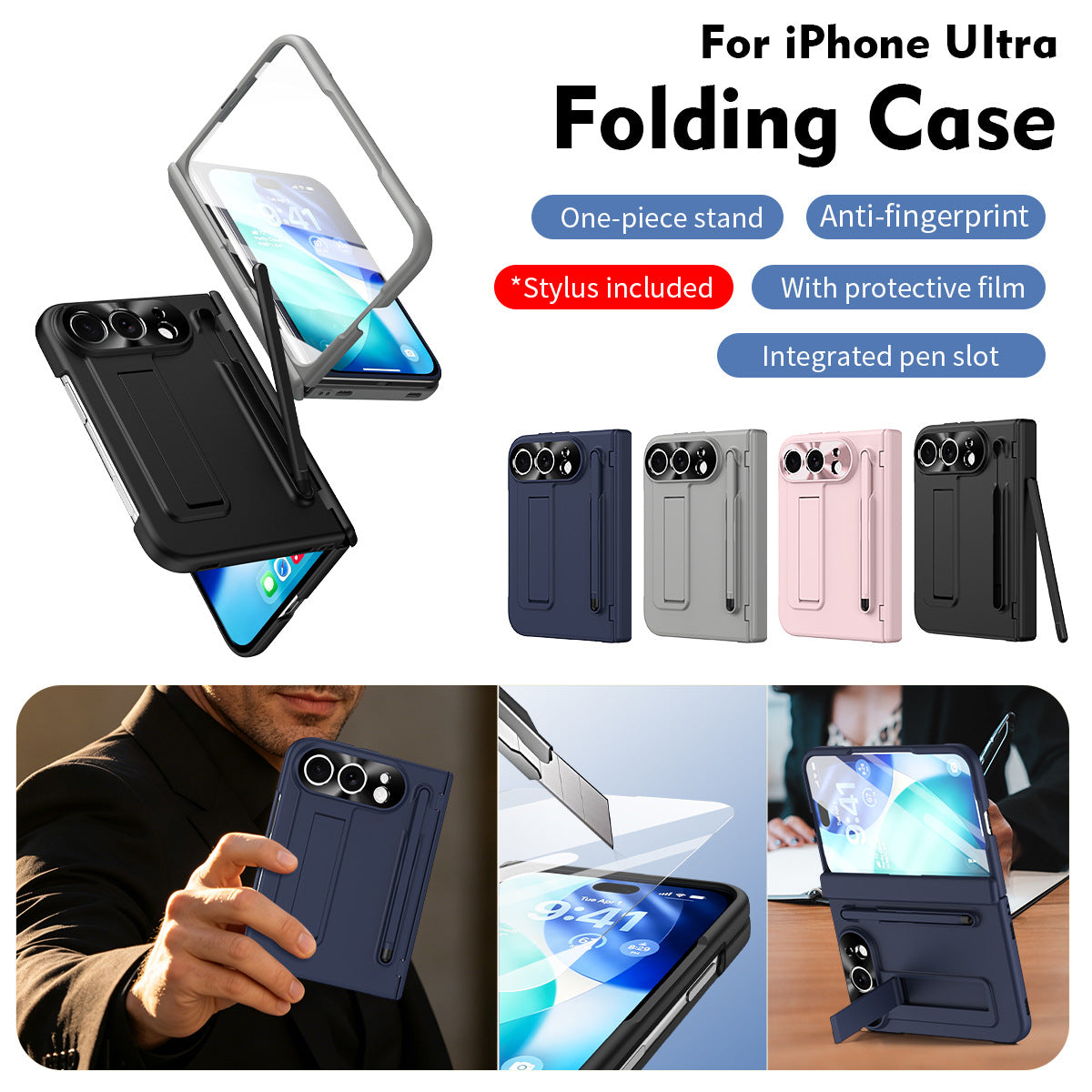 iPhone Duo | Matte Kickstand Case with Stylus Holder & Tempered Glass