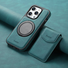 Load image into Gallery viewer, Magnetic Metal Bracket Leather Shockproof iPhone Case With Card Holder
