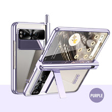 Load image into Gallery viewer, Electroplated Transparent Google Pixel Fold Case with Dual Hinge Protector &amp; Screen Protector &amp; Hidden Kickstand Pen Slot &amp; Free Stylus - Mycasety Mycasety
