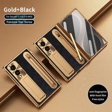 Load image into Gallery viewer, Leather Golden Electroplated Phone Case With Back Screen Glass and Stylus For Galaxy Z Fold8 Wide Ultra
