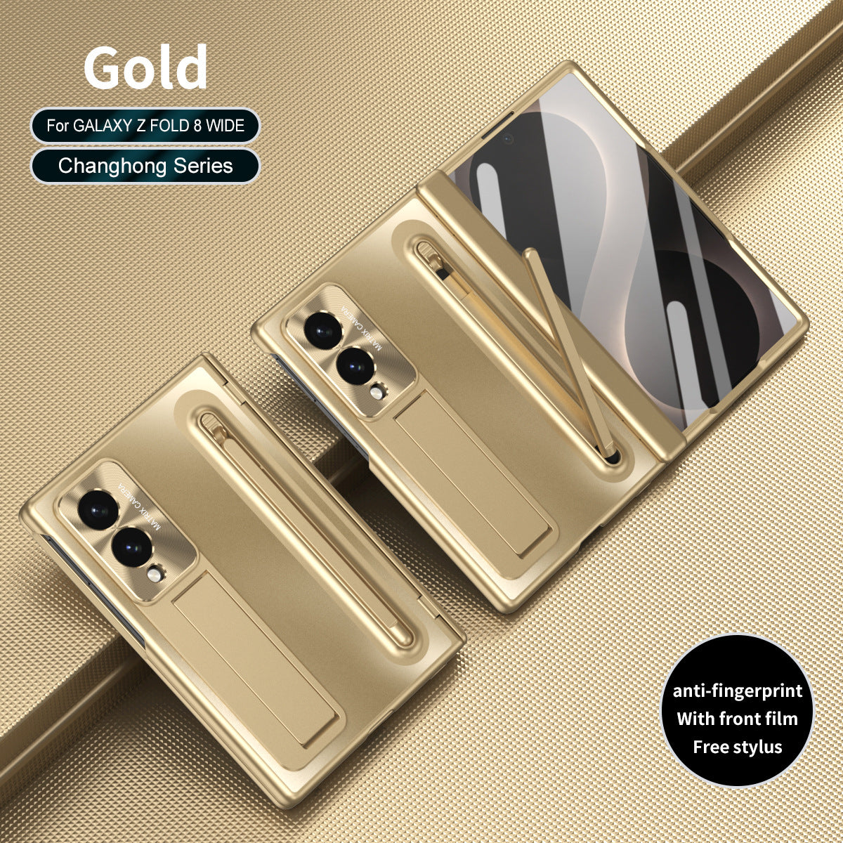 Armor Golden Electroplated Phone Case With Built-in Tempered Glass & Pen Tray For Galaxy Z Fold8 Wide Ultra