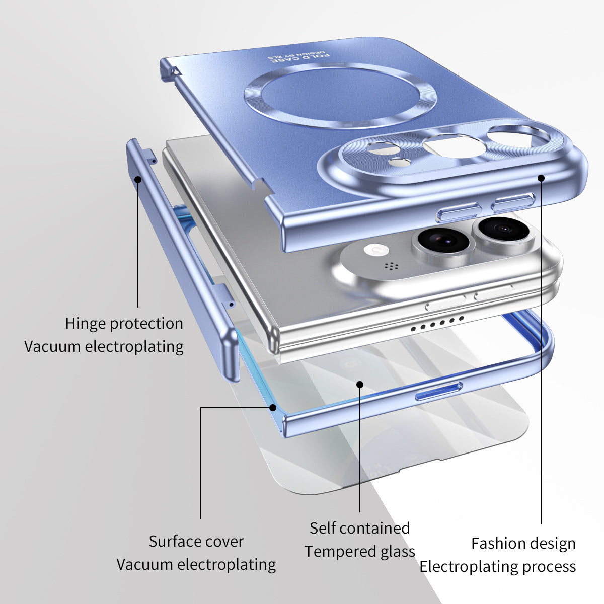 iPhone Duo | Electroplated Hinge Protection Phone Case Built-in Tempered Glass Film & Magnetic Ring
