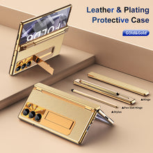 Load image into Gallery viewer, Aluminum Alloy Frame Magnetic Bracket All-Inclusive Electroplating Leather Cover For Galaxy Z Fold 7/6/5/4/3
