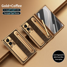 Load image into Gallery viewer, Leather Golden Electroplated Phone Case With Back Screen Glass and Stylus For Galaxy Z Fold8 Wide Ultra
