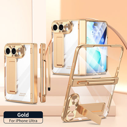 iPhone Duo | Golden Plating Clear Phone Case Built-in Tempered Glass Film & Magnetic Hinge & Stylus