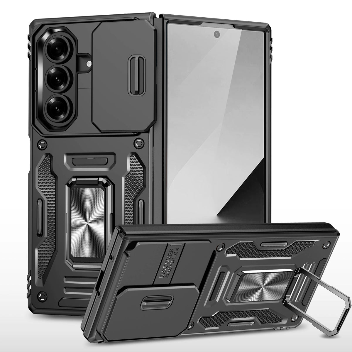 Mecha-Style Phone Case With Sliding Camera Cover For Galaxy Z Fold 7/6/5