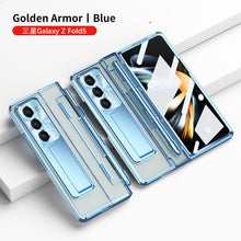 Load image into Gallery viewer, Electroplated Clear PC Galaxy Z Fold5 Fold4 Fold3 Case with Front Screen Protector &amp; Flat Hinge &amp; Hidden Stand And Pen Slot and Free Stylus - Mycasety Mycasety

