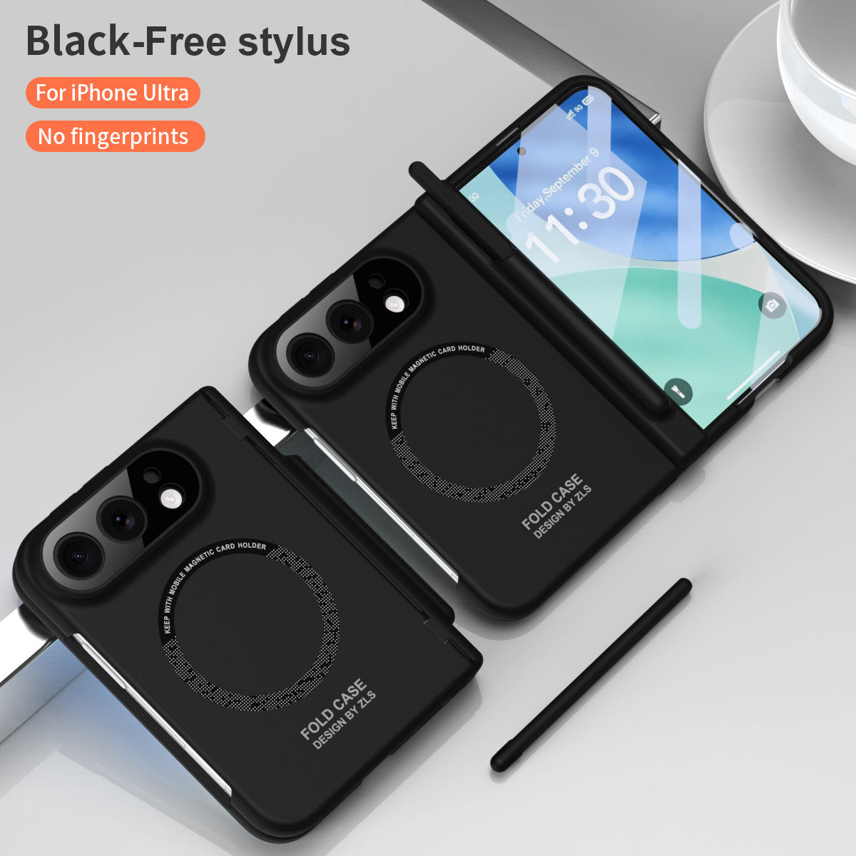 iPhone Duo | Textured Protection Case Built-in Tempered Glass Film & Magnetic Ring & Stylus