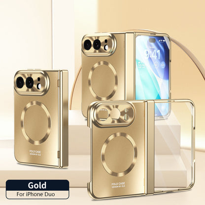 iPhone Duo | Electroplated Hinge Protection Phone Case Built-in Tempered Glass Film & Magnetic Ring