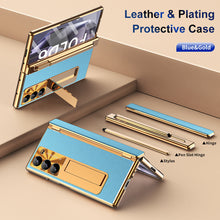 Load image into Gallery viewer, Aluminum Alloy Frame Magnetic Bracket All-Inclusive Electroplating Leather Cover For Galaxy Z Fold 7/6/5/4/3
