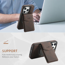Load image into Gallery viewer, Magnetic Metal Bracket Leather Shockproof iPhone Case With Card Holder
