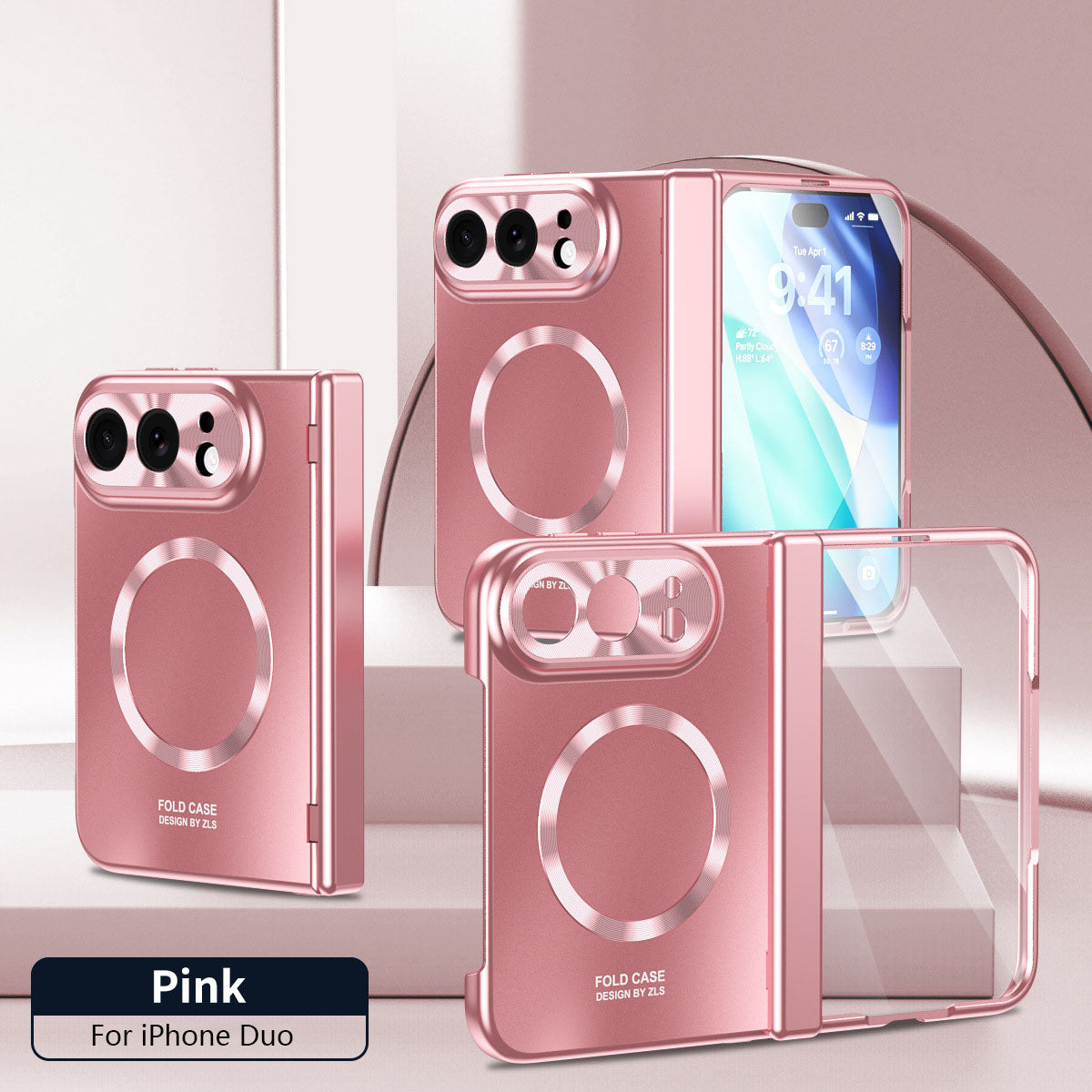iPhone Duo | Electroplated Hinge Protection Phone Case Built-in Tempered Glass Film & Magnetic Ring
