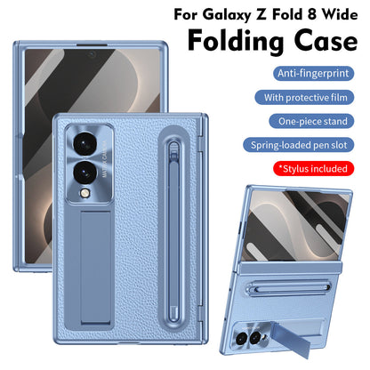 Leather Golden Electroplated Phone Case With Back Screen Glass and Stylus For Galaxy Z Fold8 Wide Ultra