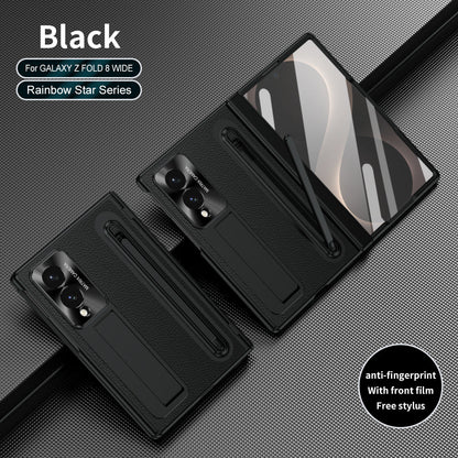 Leather Golden Electroplated Phone Case With Back Screen Glass and Stylus For Galaxy Z Fold8 Wide Ultra