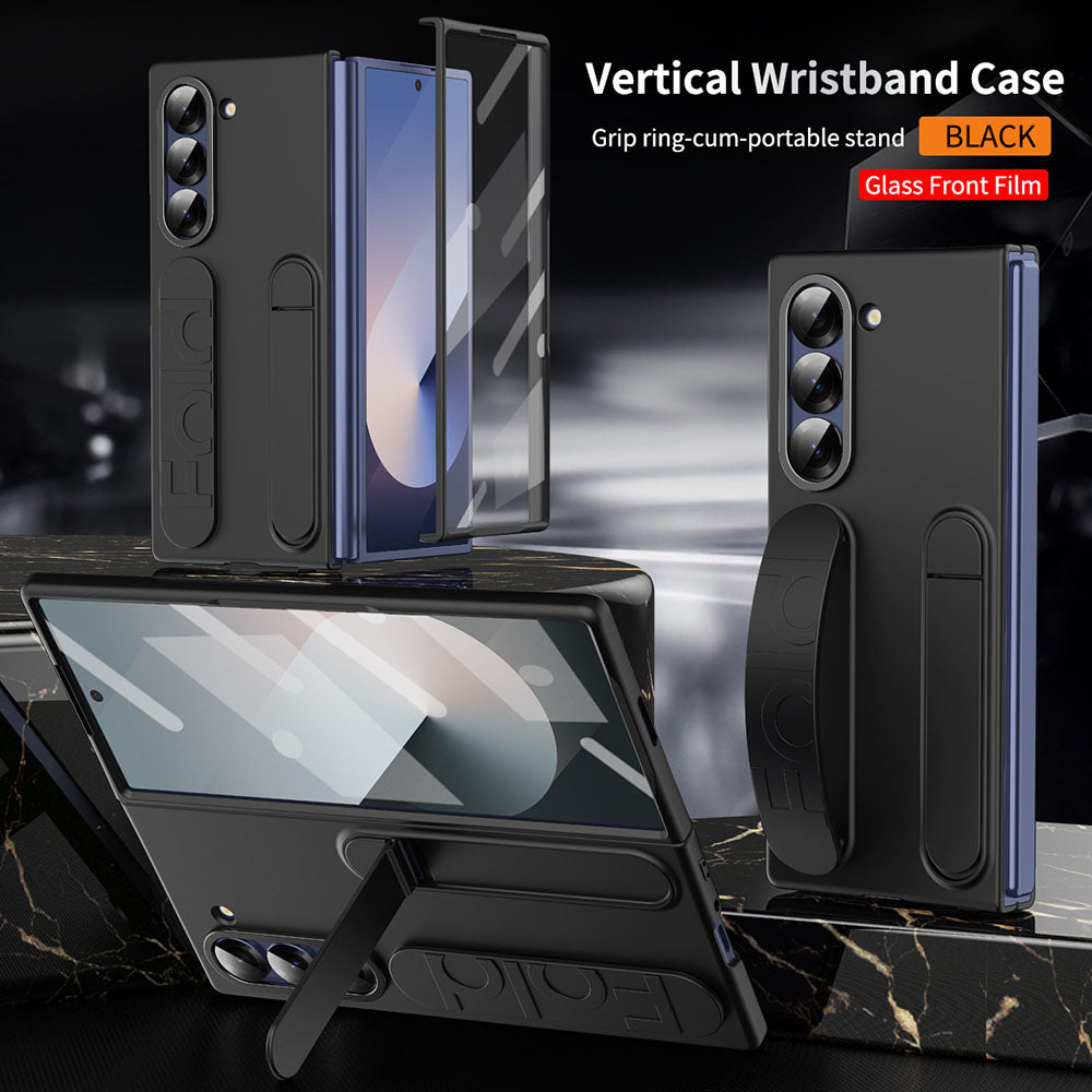 Shockproof Phone Case With Wristband Bracket Back For Galaxy Z Fold 6/5/4 With Screen Glass Protector