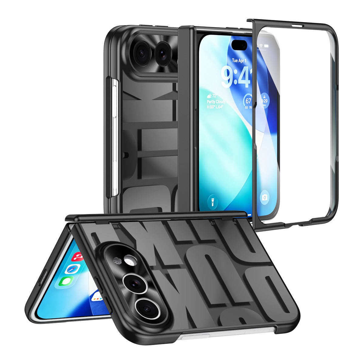 iPhone Duo | Raised-Lettering Case with Hinge Protection & Tempered Glass